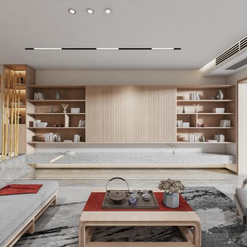 151-200m²四居及以上中式现代装修图片客厅装修效果图设计案例|自然木质的东方基调