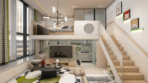 客厅装修效果图昆明公寓民宿201-500m²一居现代简约家装装修案例效果图