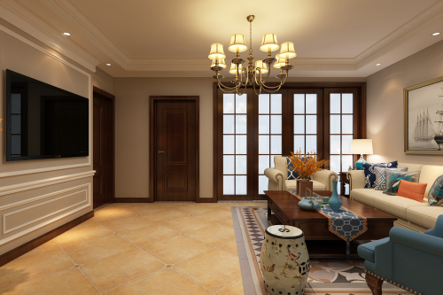 二居美式经典装修图片客厅装修效果图70㎡小居室也能做到的美式风！