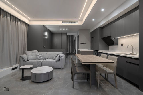 客厅装修效果图极致黑白|高品质单身公寓61-80m²一居现代简约家装装修案例效果图