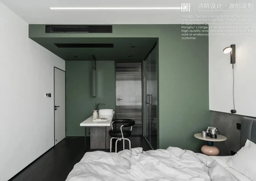 110㎡现代墨绿色卧室，用色很大胆装修图大全